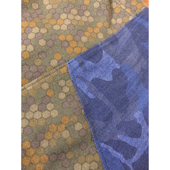 1 of 1 Custom Denim Shorts, Honeycomb print, Blue Camo shorts elastic waistband - Picture 7 of 7